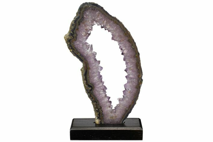 Amethyst & Agate Slab With Wood Base - Artigas, Uruguay #151213